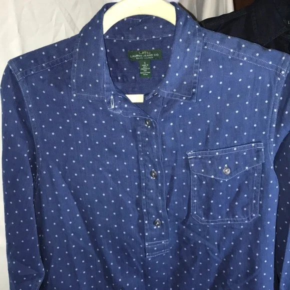 Ralph Lauren Blue Polka Dot Half Button Down Shirt - Picture 2 of 3